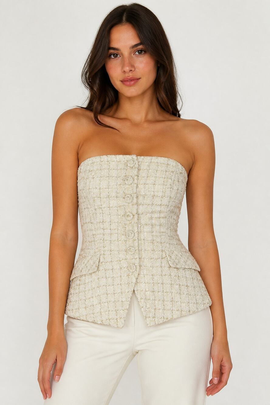 White House Black Market English Cream Tweed Bustier 6